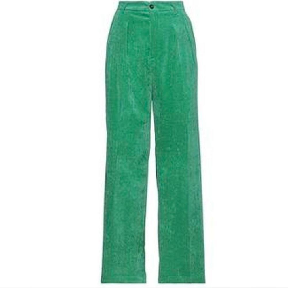Green Corduroy High-Waisted Pants